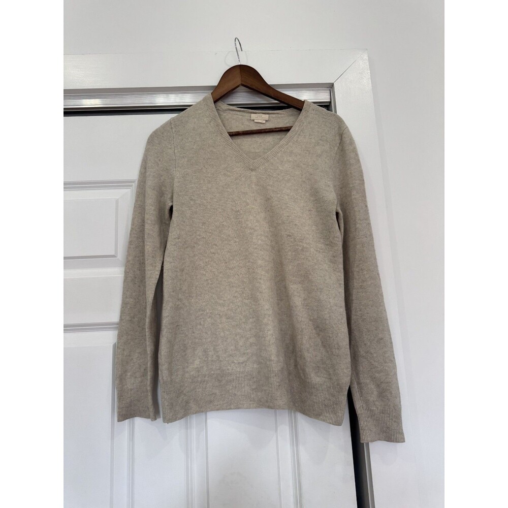 J.Crew Womens L Beige 100% Cashmere Everyday V Neck Sweater Autumn Preppy